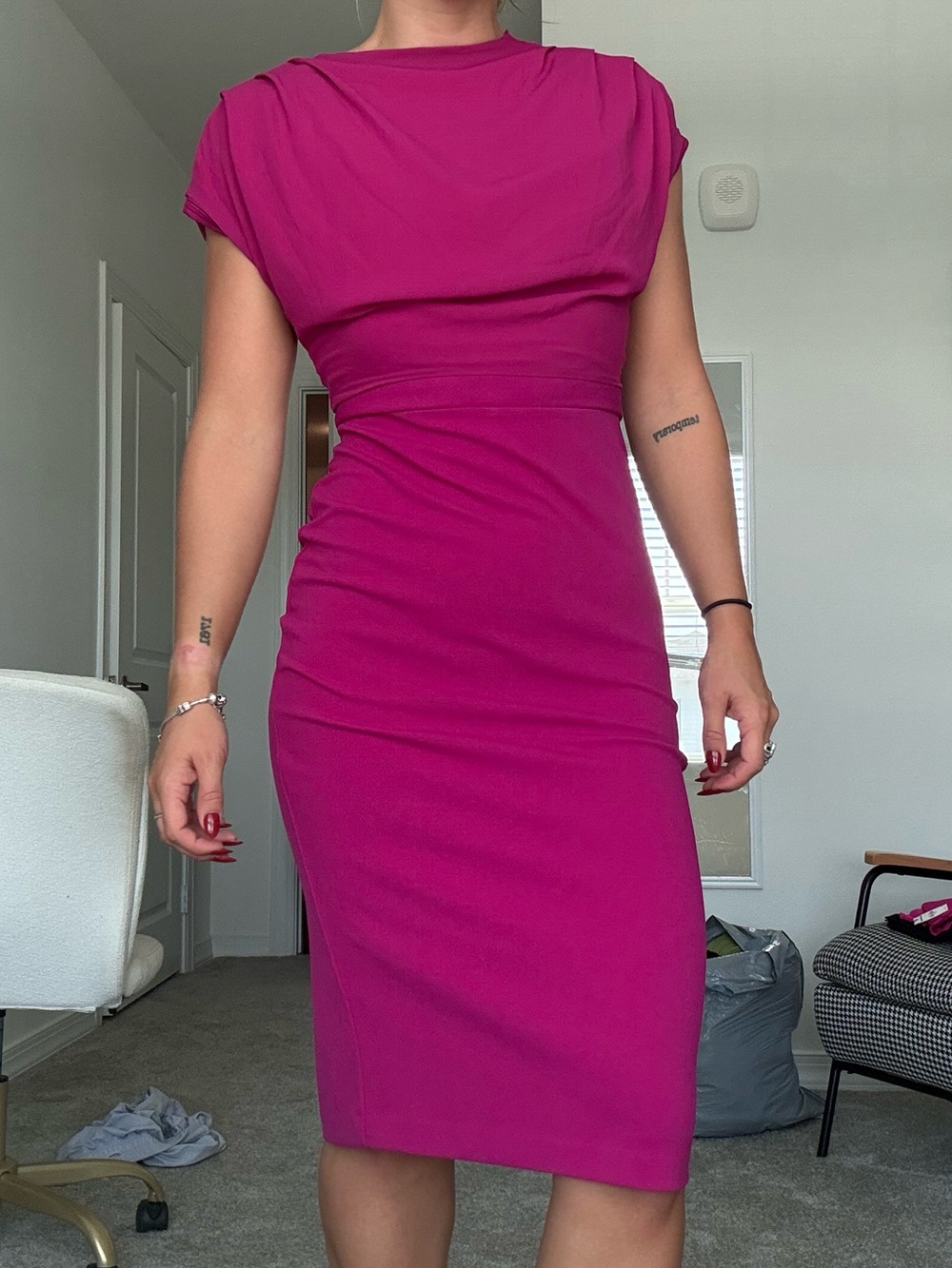 Express Magenta Midi Sheath Dress